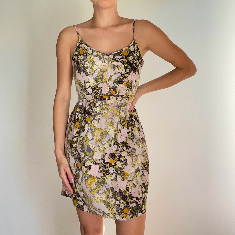 100% Silk Madewell floral dress Size XS